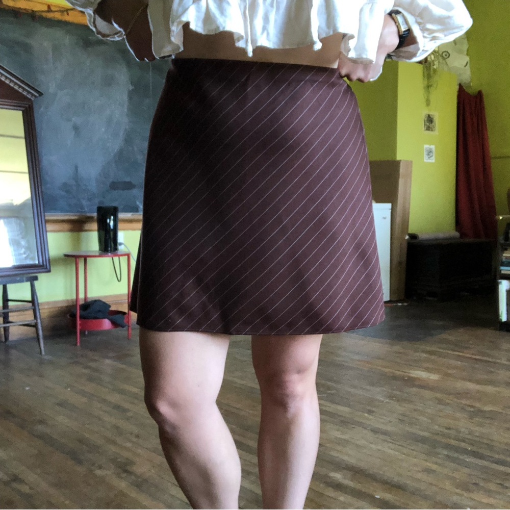 Chocolate Brown Bias Cut Mini Skirt 100% Wool
